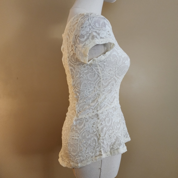 Ivory Floral Lace S/S Top, Women's S - Picture 10 of 13